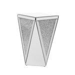 Table d'appoint moderne en miroir carré argenté de 13,8 pouces avec diamants broyés, sans assemblage, pour salon.