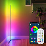 Lampe d'appoint moderne eprolo avec éclairage RGBIC, trois sections, contrôle vocal et connectivité Bluetooth, design minimaliste.