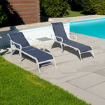 Set de 3 chaises extérieures eprolo avec cadres en acier, dossier ajustable, coloris blanc et bleu, parfait pour terrasse et jardin.