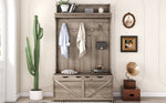 Armoire d'entrée en chêne avec bureau de rangement, 5 crochets et étagère de présentation, par eprolo