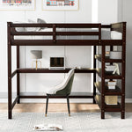 Lit mezzanine complet avec rangements, bureau dessous, finition espresso, par eprolo, vue d'ensemble du mobilier pour chambre d'enfant
