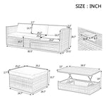 Ensemble de meubles de terrasse eprolo en rotin PE saisonnier, comprenant 5 pièces avec table basse en contreplaqué, mobilier extérieur.