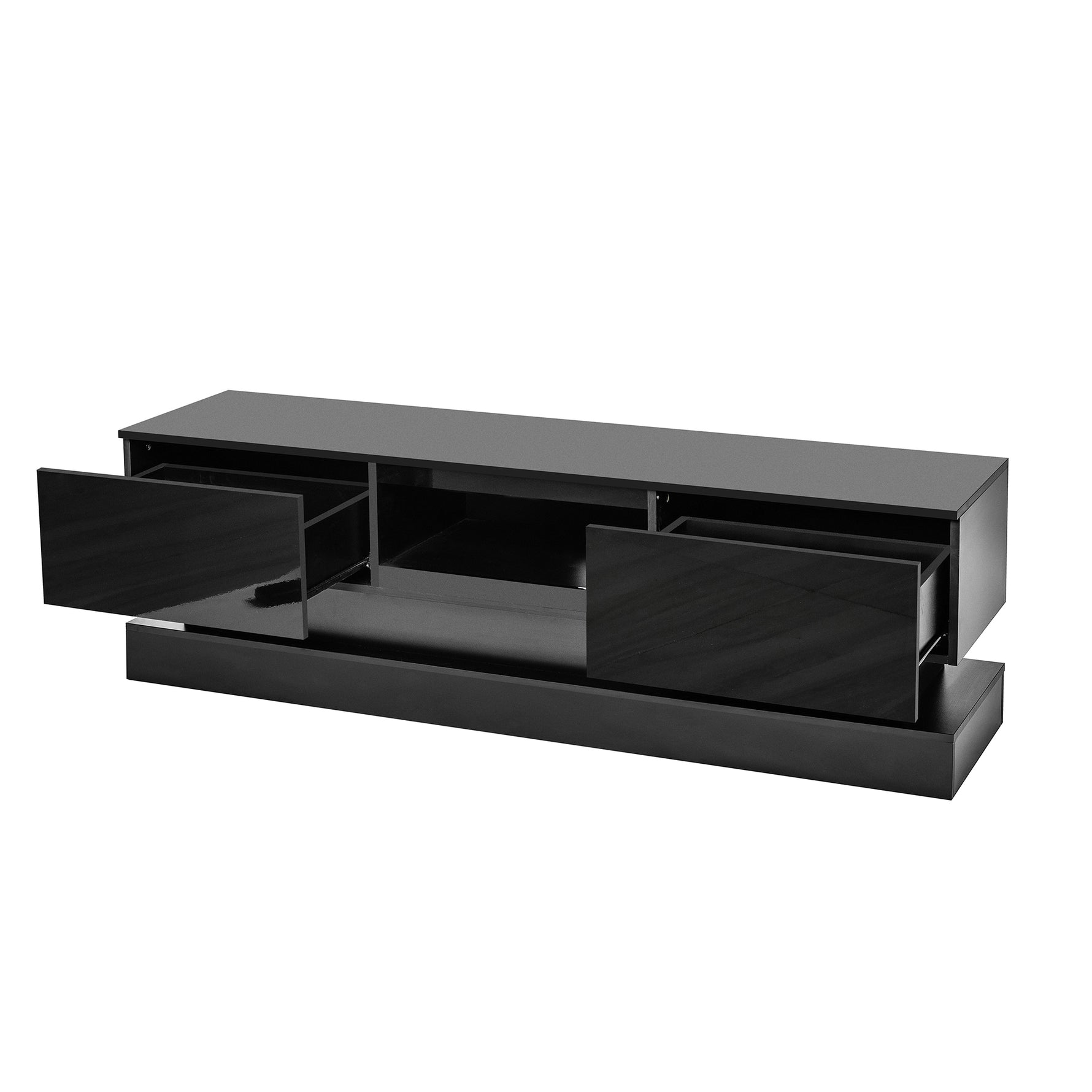Meuble TV moderne noir de 51,18 pouces avec éclairage LED, finition haute brillance, de la marque eprolo.