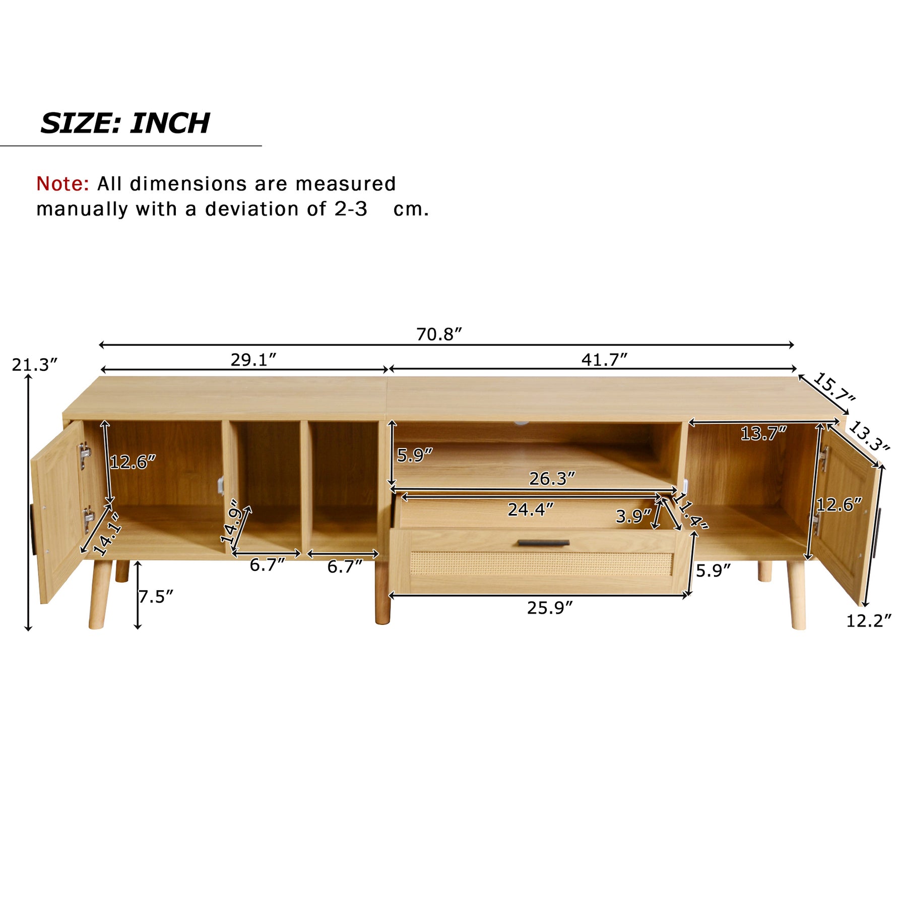 Support TV en bois de style moderne de la marque eprolo, avec espace pour appareils électroniques et décoration.