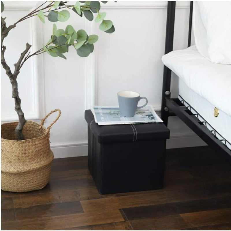 Tabouret pliable en cuir eprolo de 12 pouces avec surface antidérapante, coffre de rangement et siège compact pour la maison.