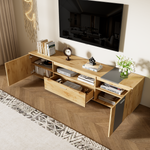 Meuble TV moderne de 70 pouces de la marque eprolo, avec espace de rangement et design élégant en bois foncé.