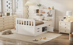 Cadre de lit double eprolo blanc avec rangements, étagères, bibliothèques et quatre tiroirs, structure en platforme pour chambre moderne