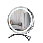 Miroir de maquillage rond noir avec LED pour bureau, marque eprolo, reflet clair et élégant sur la surface.