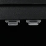 Armoire de rangement noire en forme de triangle avec étagères réglables, meuble autonome pour salle de bain ou cuisine.