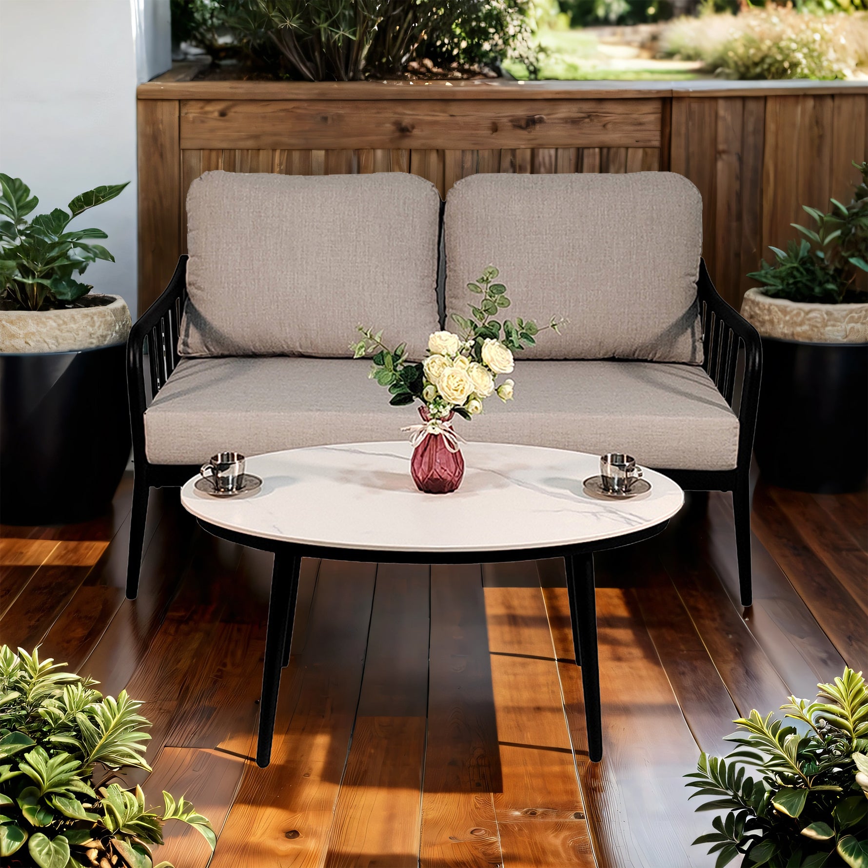 Ensemble de mobilier de jardin en aluminium, canapé deux places moderne pour salon de conversation, par eprolo.