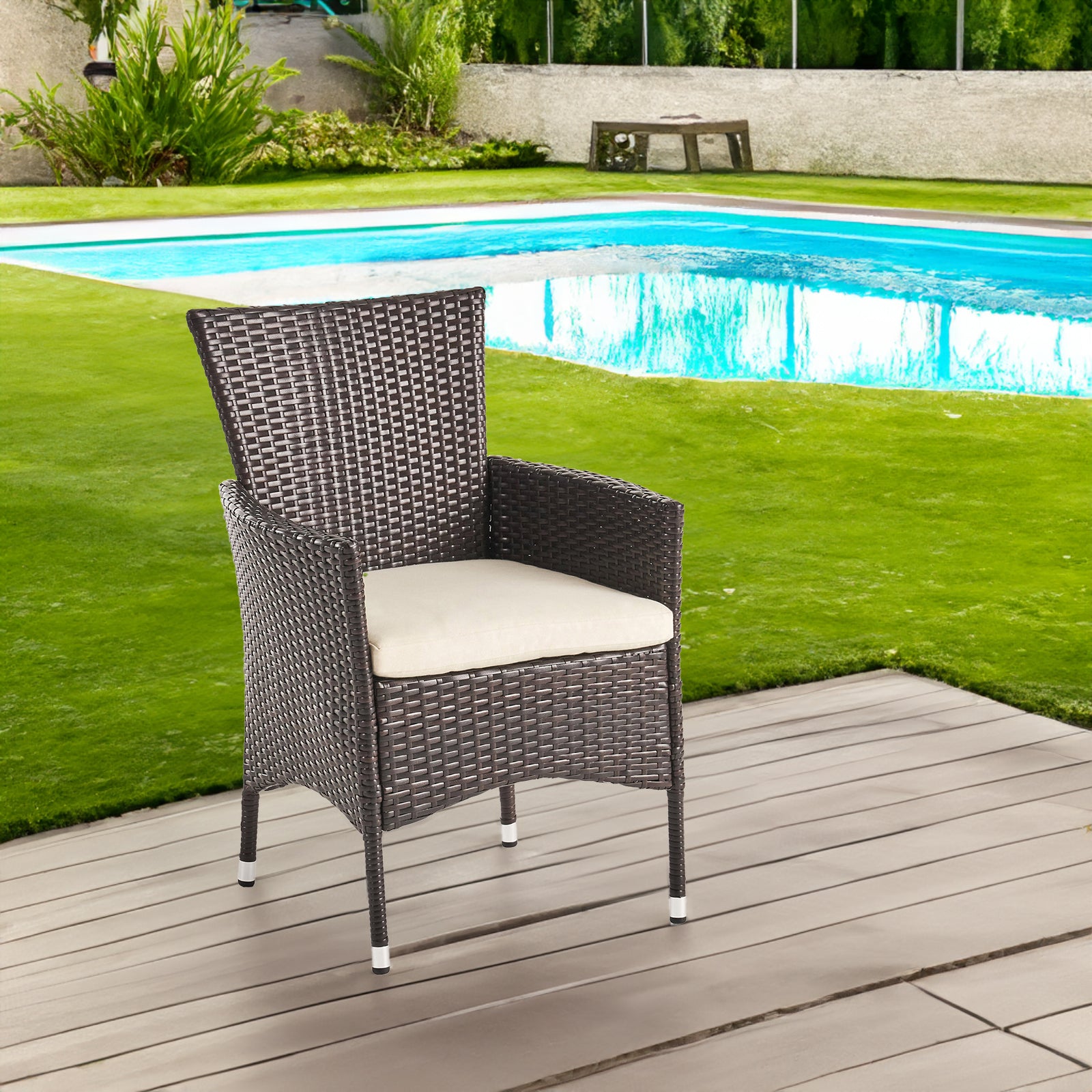 Deux chaises de salle à manger extérieures eprolo en rotin multicolore brun, style extérieur, assises confortables, ensemble de 2