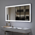 Miroir de maquillage LED pour salle de bain, 48x24 pouces, marque eprolo, avec éclairage intégré et cadre blanc.