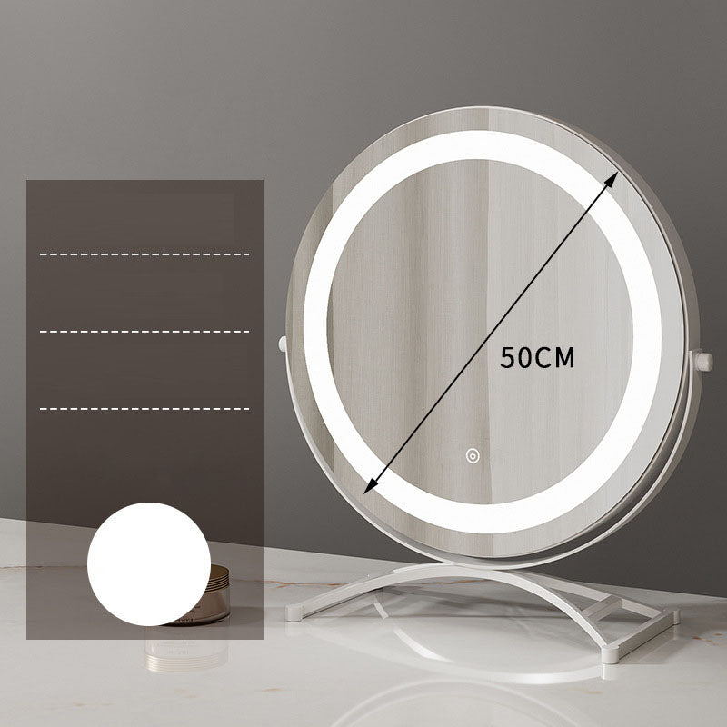 Miroir de maquillage rond noir avec LED pour bureau, miroir de table de la marque eprolo, éclairage intégré.