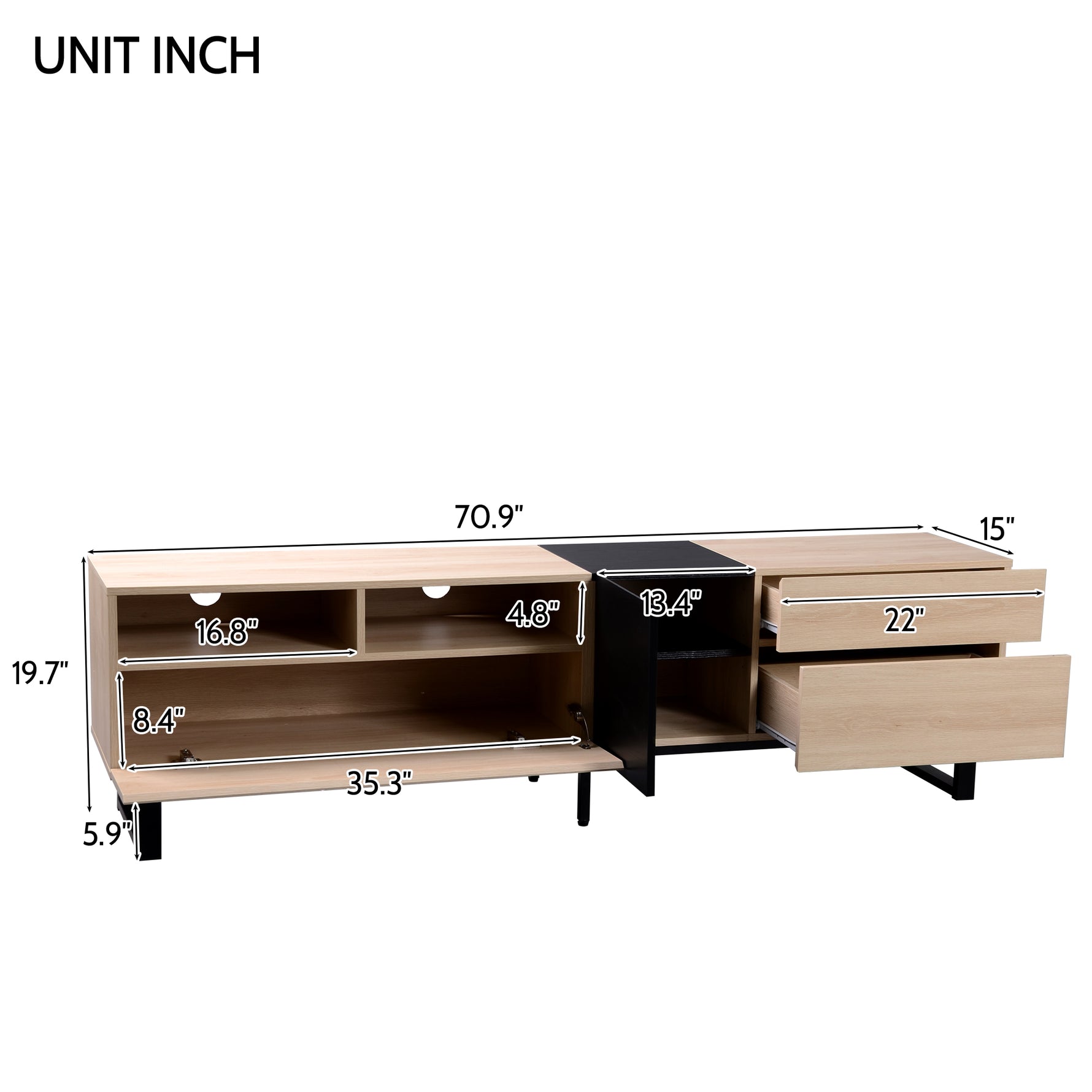 Meuble TV moderne en bois avec espace de rangement, conçu par eprolo, pour salon élégant et organisé.