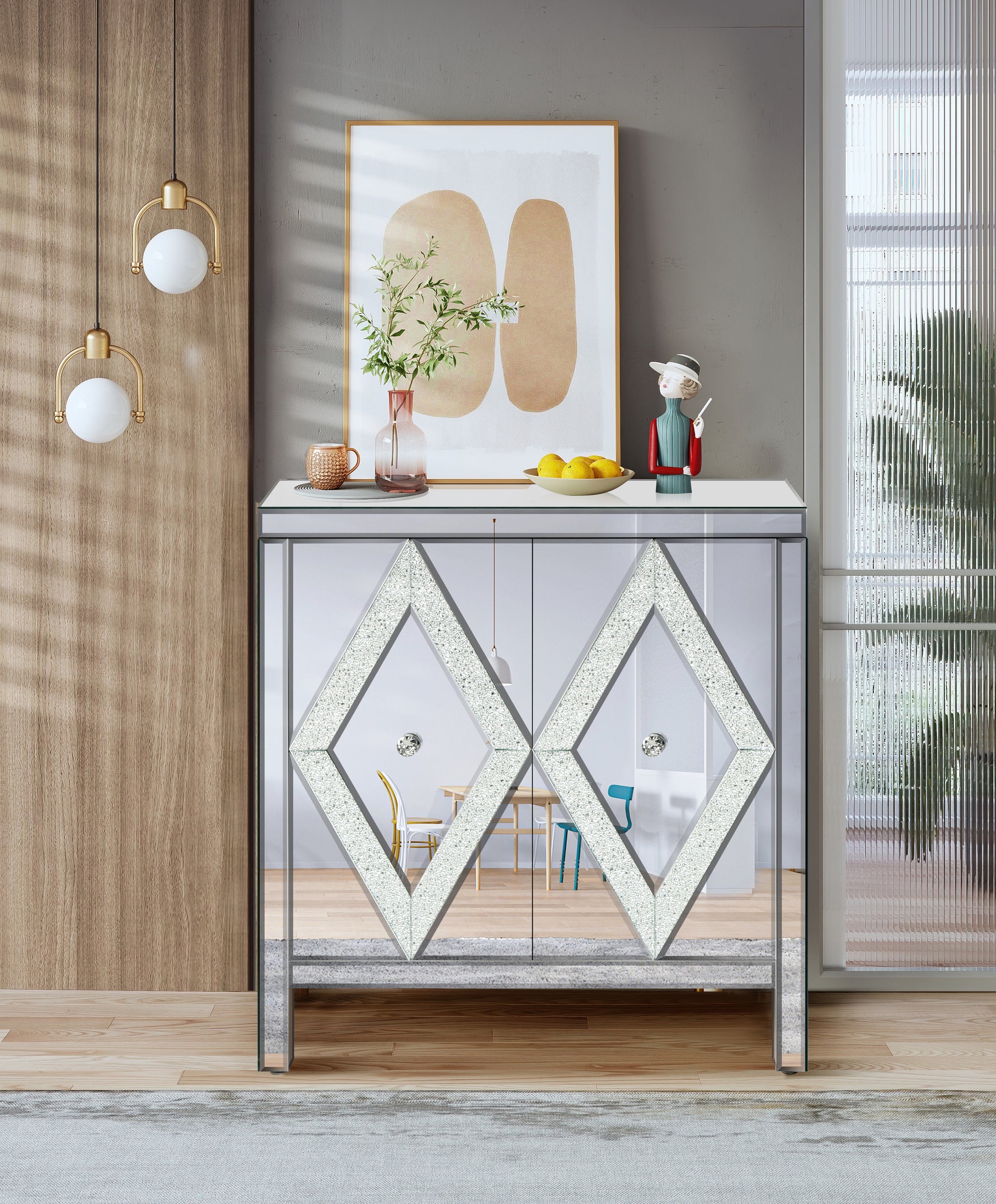 Armoire de rangement avec miroir eprolo, meuble en bois moderne avec porte et espace de stockage visible.