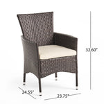 Deux chaises de salle à manger d'extérieur eprolo en rotin multicolore marron, design confortable et élégant, vue de face.