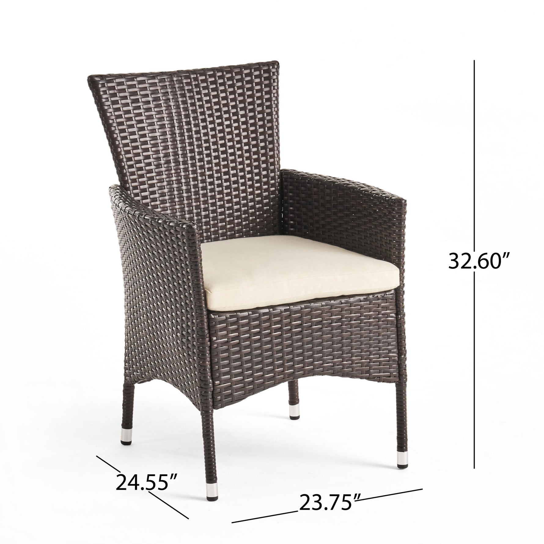 Deux chaises de salle à manger d'extérieur eprolo en rotin multicolore marron, design confortable et élégant, vue de face.