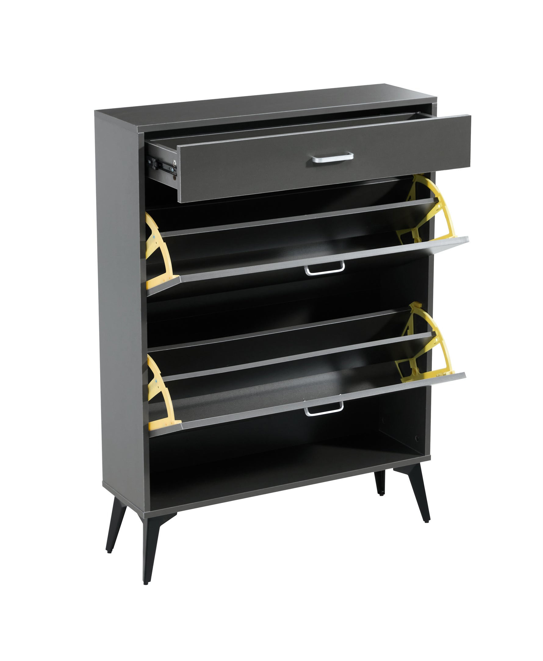 Armoire à chaussures eprolo avec étagères de rangement grises, meuble pratique pour organiser chaussures et accessoires.