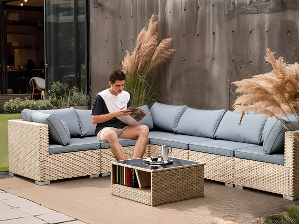 Ensemble de mobilier de patio eprolo, ensemble de conversation d’extérieur 7 pièces avec canapé sectionnel gris résistant aux intempéries