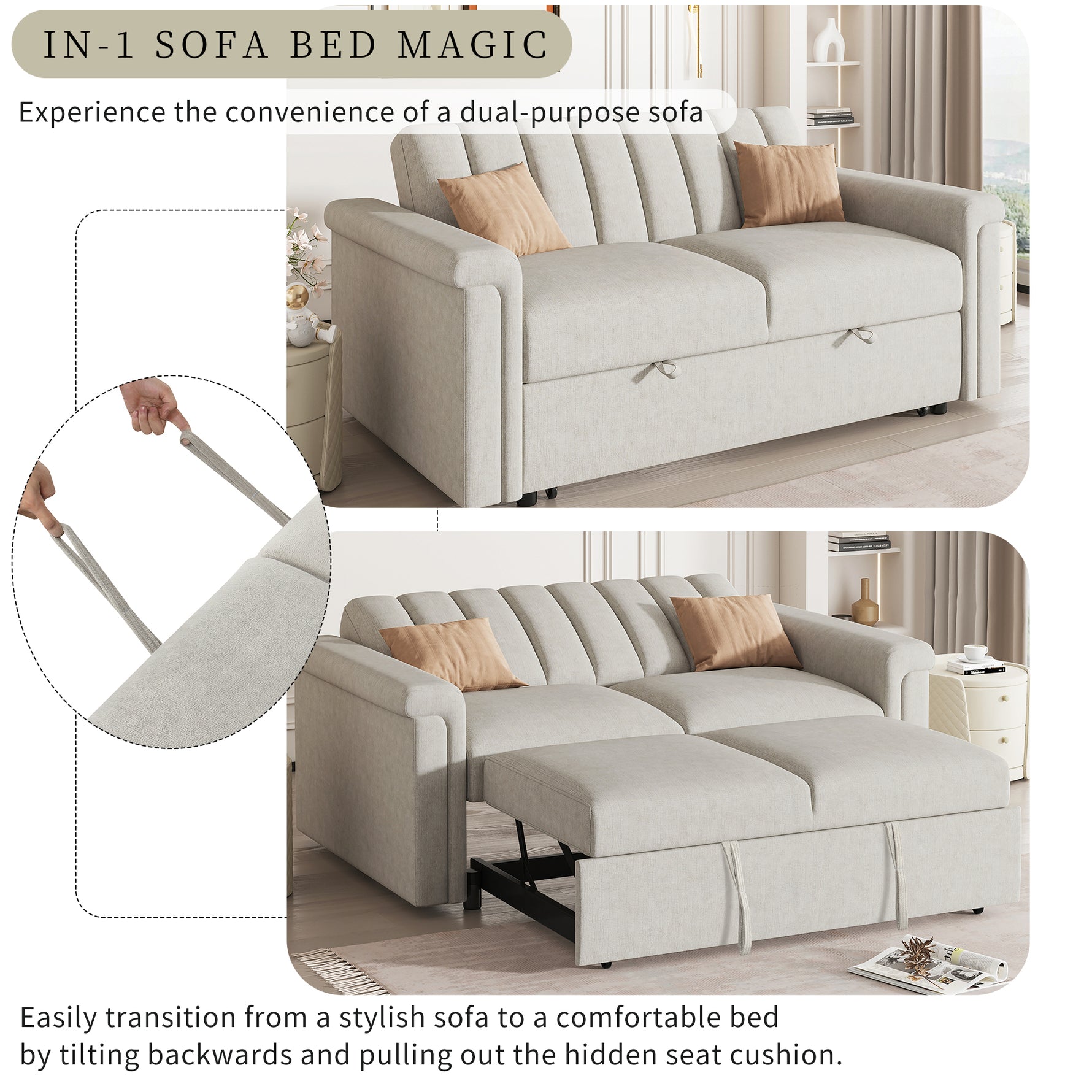 Canapé convertible U_STYLE d'eprolo avec coussin souple, lit pliant pour deux personnes, assise confortable et pratique.