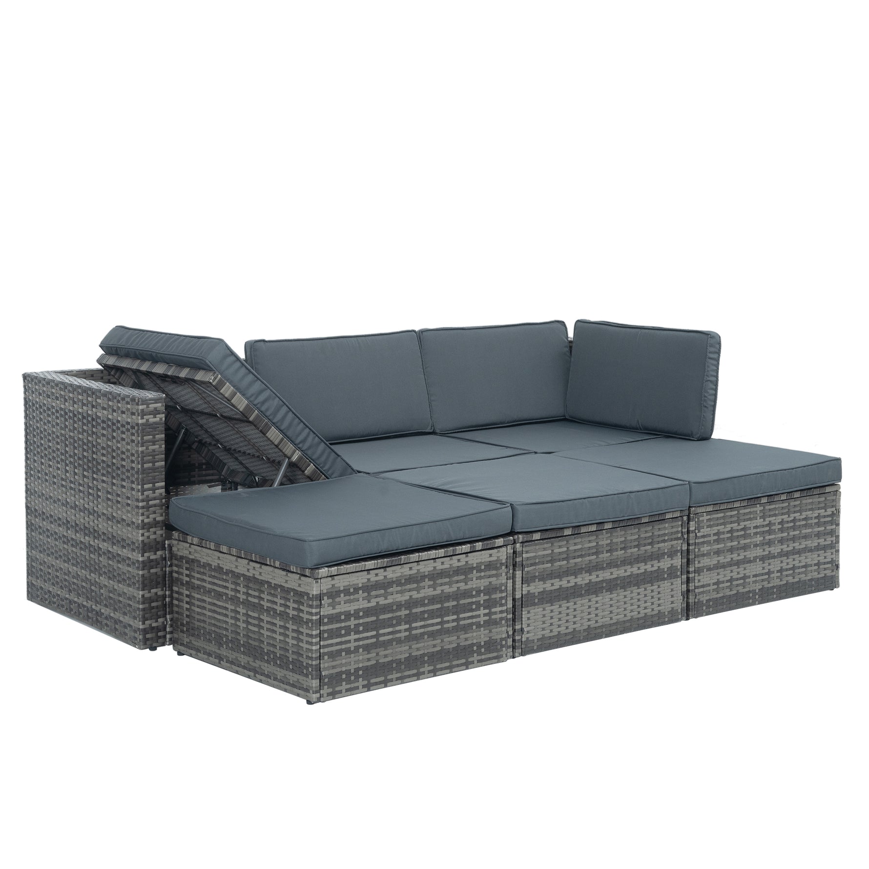 Ensemble de mobilier de terrasse en rotin PE pour l'extérieur avec table basse en contreplaqué, par eprolo.