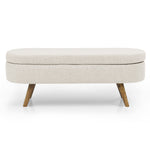 Banquette coffre ovale beige eprolo avec pieds en bois de caoutchouc, rangement pratique, dimensions 43,5"x16"x16"