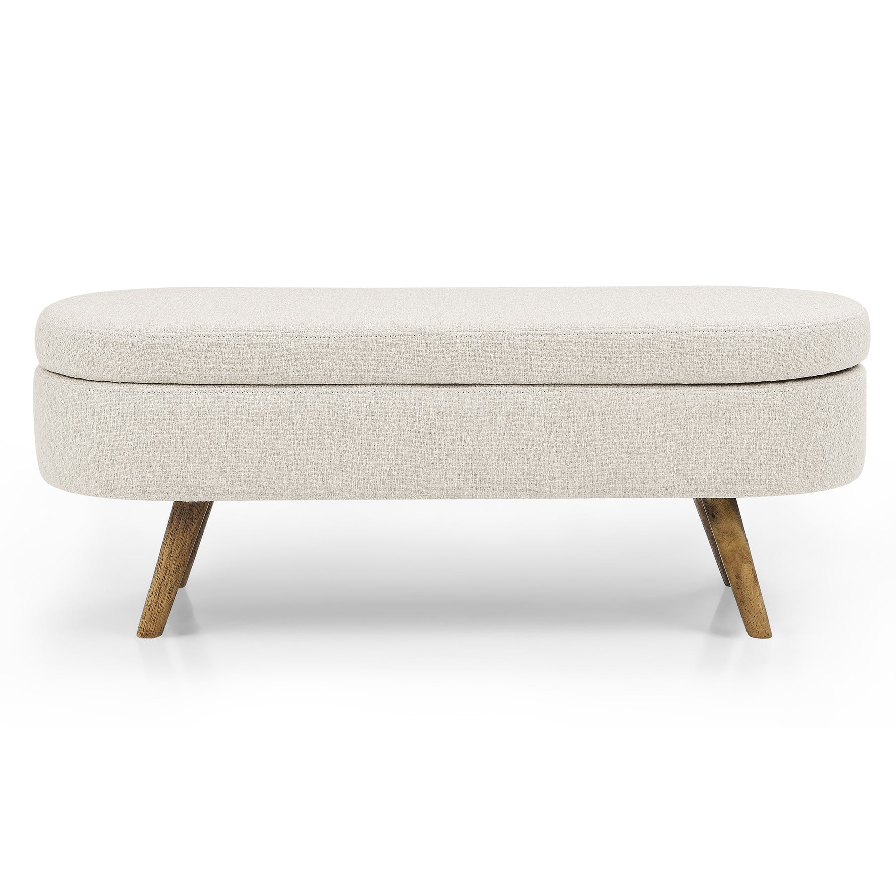 Banquette coffre ovale beige eprolo avec pieds en bois de caoutchouc, rangement pratique, dimensions 43,5"x16"x16"