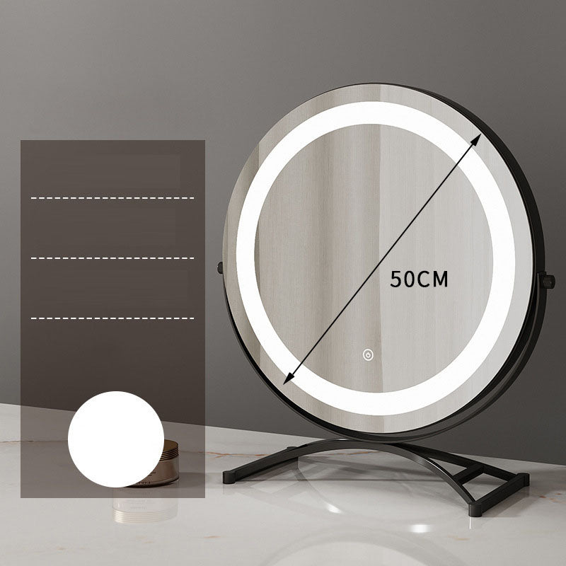Miroir de maquillage rond noir avec LED pour bureau, éclairage lumineux, marque eprolo, idéal pour la coiffeuse.