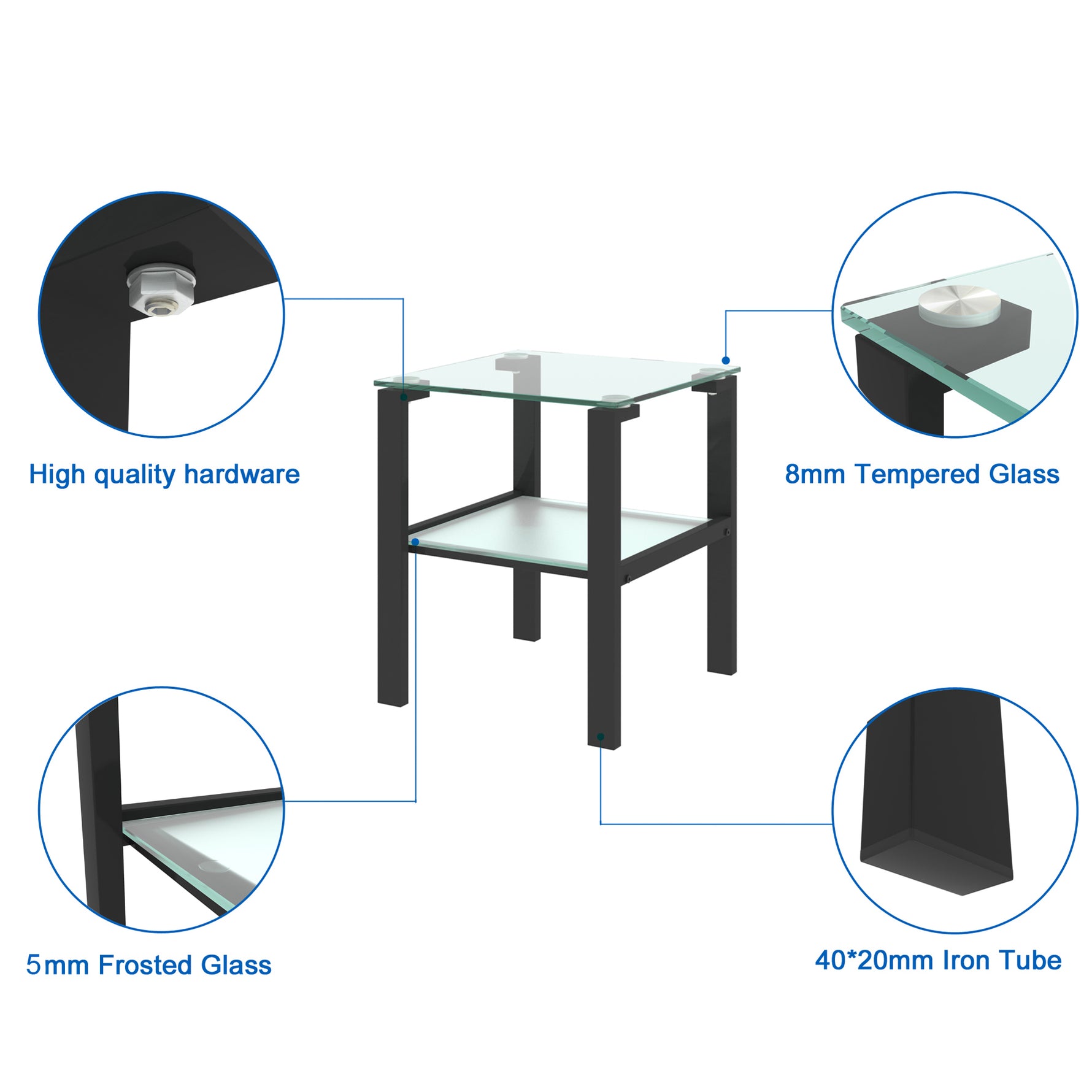 Table d'appoint en verre à deux couches, petite table ronde noire pour salon ou chambre, par eprolo