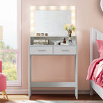 Bureau de maquillage avec miroir et lumières de la marque eprolo, surface blanche, design élégant et fonctionnel pour la chambre.