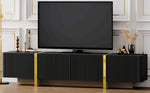 Meuble TV moderne eprolo noir avec rangements, pour téléviseurs jusqu’à 80 pouces, design élégant avec armoires et tiroirs.