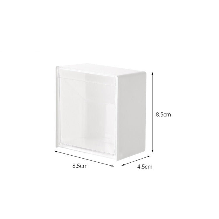 Boîte de rangement murale transparente eprolo pour coton-tiges et petits objets, design discret et sans traces.