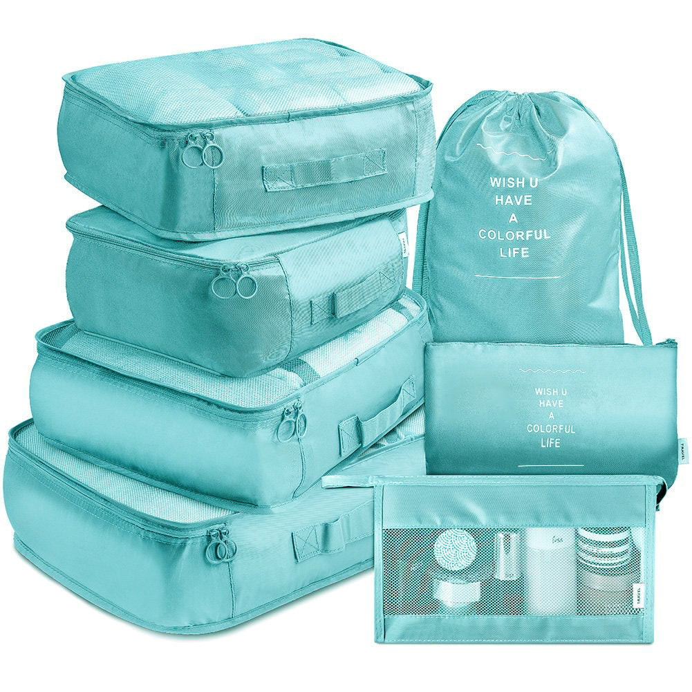 Ensemble de 7 sacs de rangement pour voyage eprolo, sacs de classification pour vêtements et bagages, vue de l'ensemble.