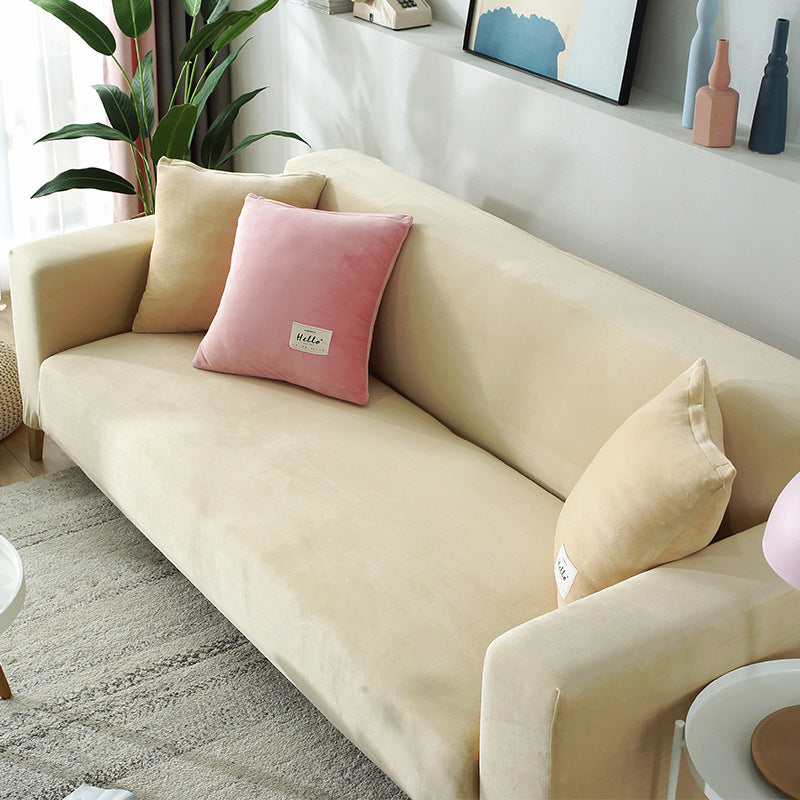 Housse de canapé extensible universelle eprolo, couverture complète pour canapé, tissu élastique et ajusté, visible en image.