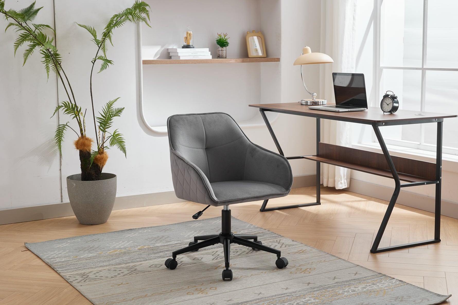 Chaise de bureau en velours eprolo moderne avec roulettes, siège confortable pour salon, chambre ou bureau à domicile.