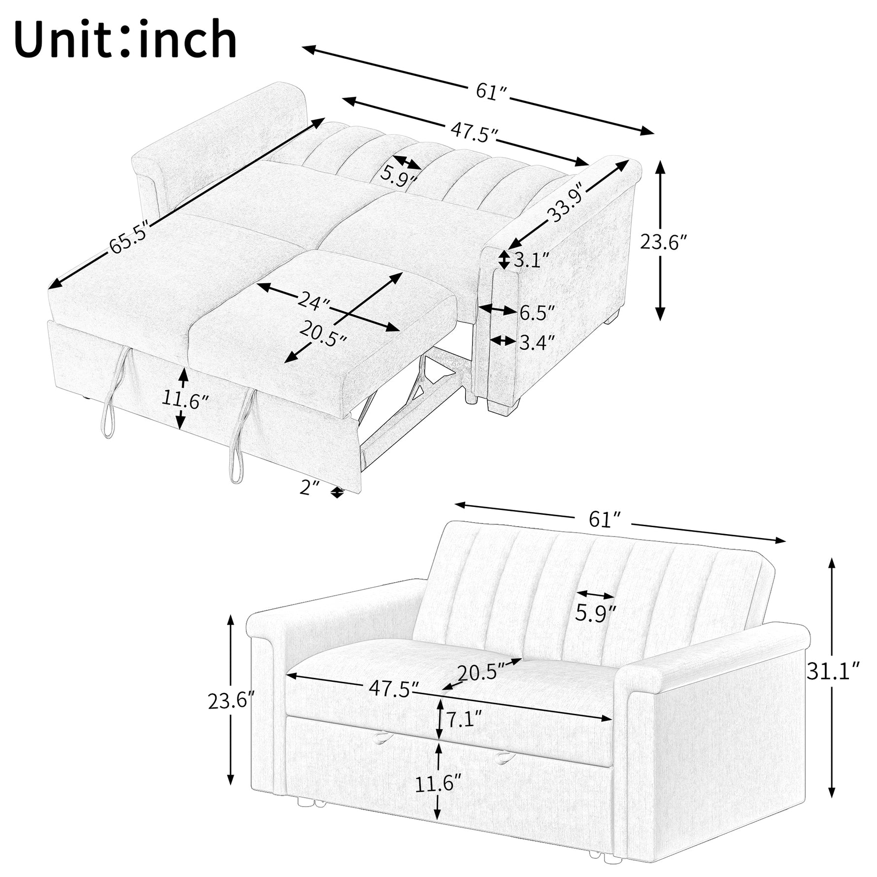 Canapé convertible en cushion souple U_STYLE d'eprolo, meuble pour deux personnes à la fois canapé et lit pliant
