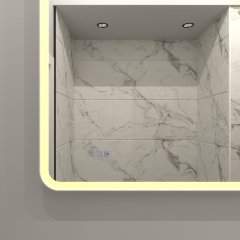 Miroir de salle de bains LED eprolo avec éclairage intégré, surface miroir rectangulaire, moderne et élégant.