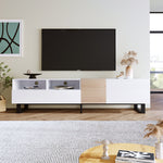 Meuble TV moderne eprolo avec espace de rangement en bois clair et design épuré, adapté pour salon contemporain.