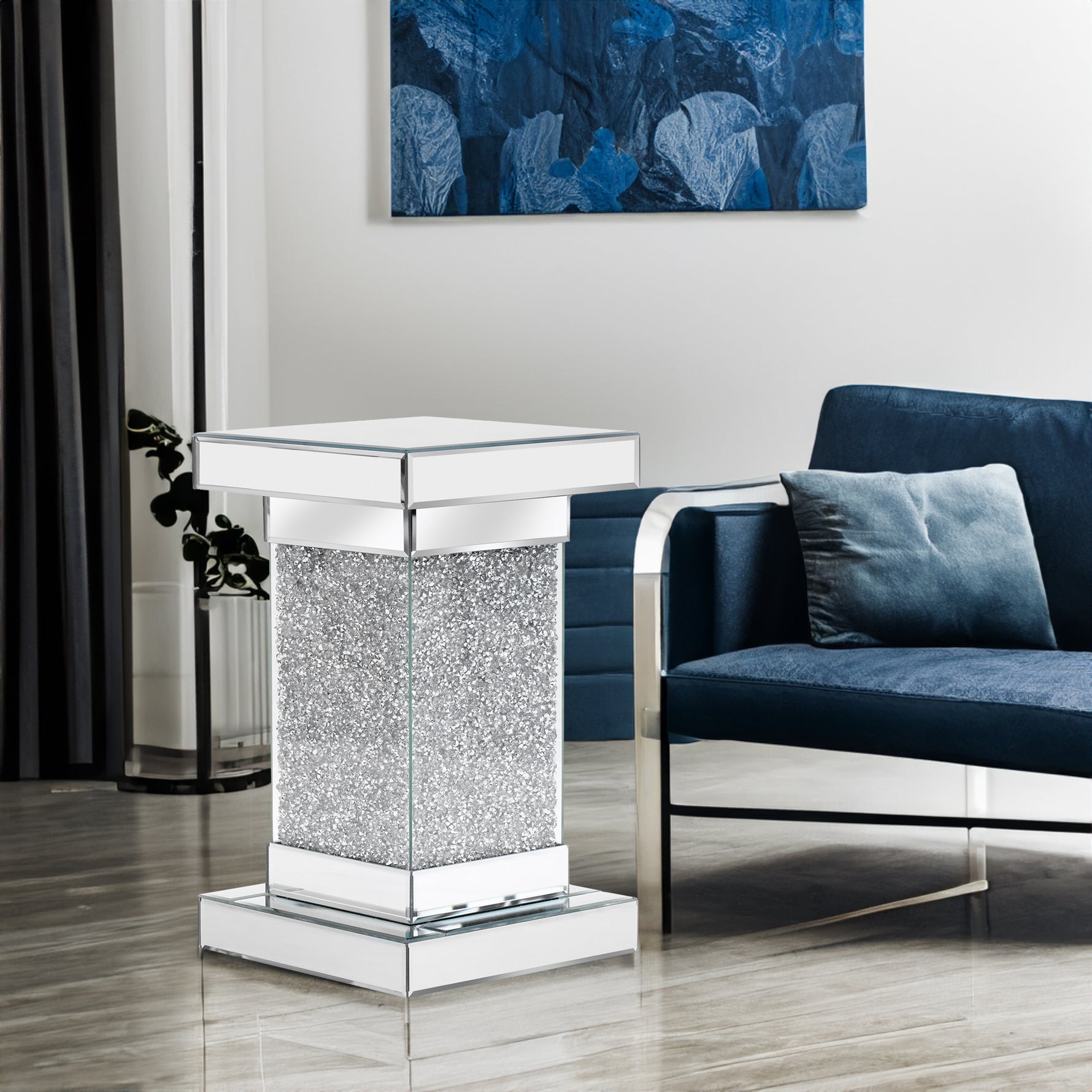 Miroir carré en argent de 11,8 pouces de la marque eprolo, reflet brillant et cadre élégant visible dans l'image.