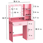 Bureau de maquillage eprolo avec miroir intégré et éclairage, surface de travail élégante et espace de rangement pratique.