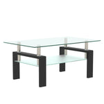 Table basse rectangulaire en verre noir avec surface claire, design moderne pour salon, meuble de salon eprolo