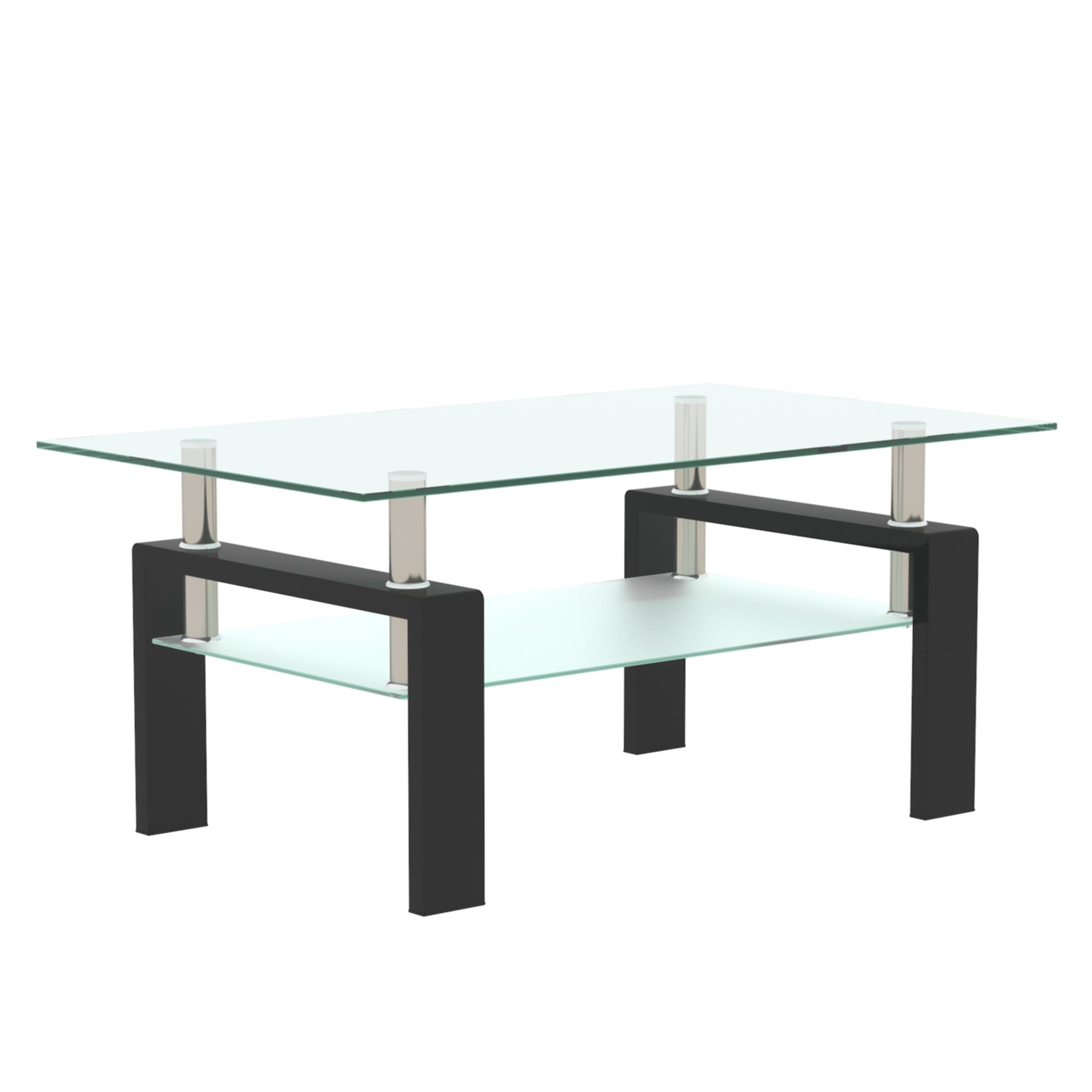 Table basse rectangulaire en verre noir avec surface claire, design moderne pour salon, meuble de salon eprolo