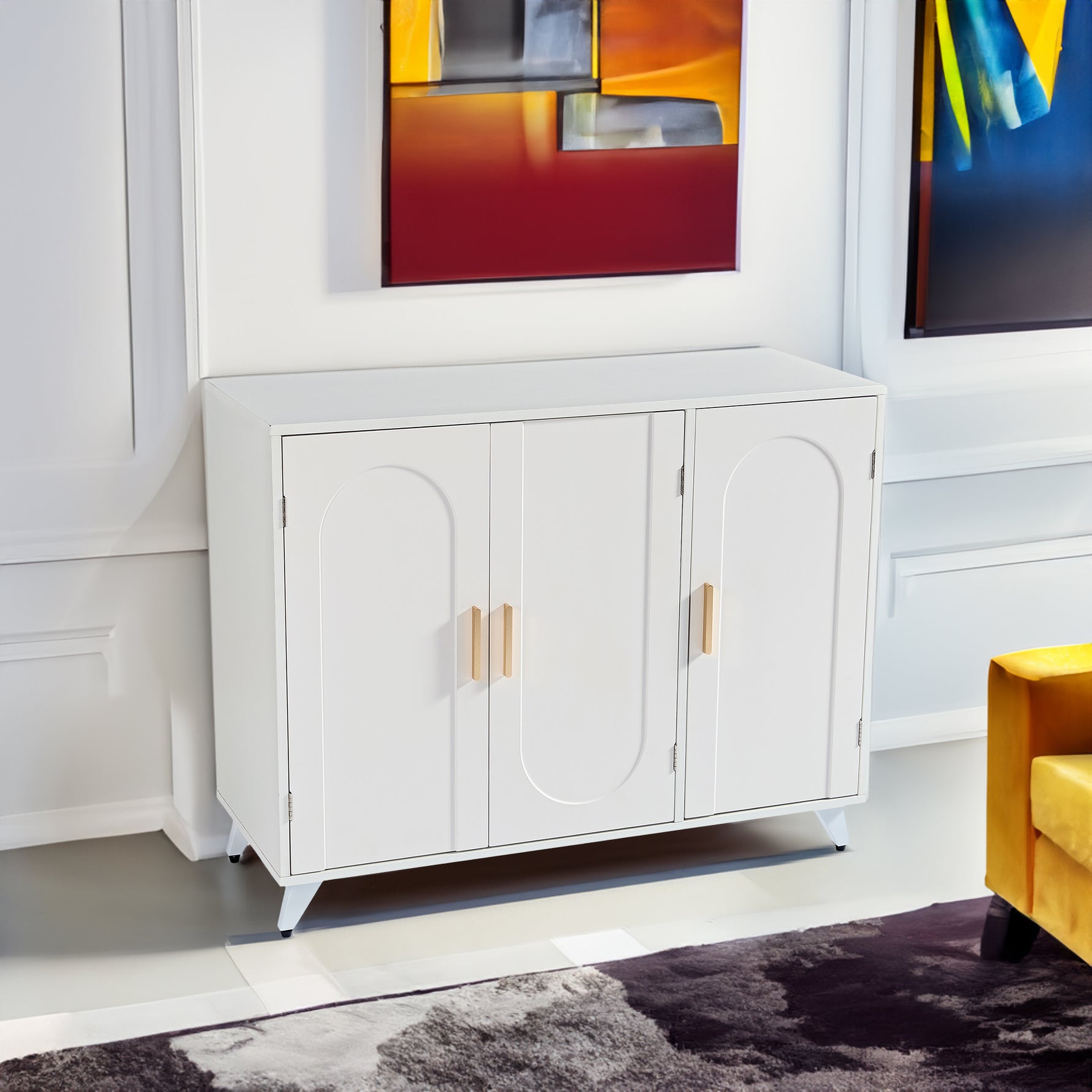 Buffet en ivoire blanc eprolo avec 3 portes et étagères amovibles, mobilier d'entrée pour salon ou salle à manger.