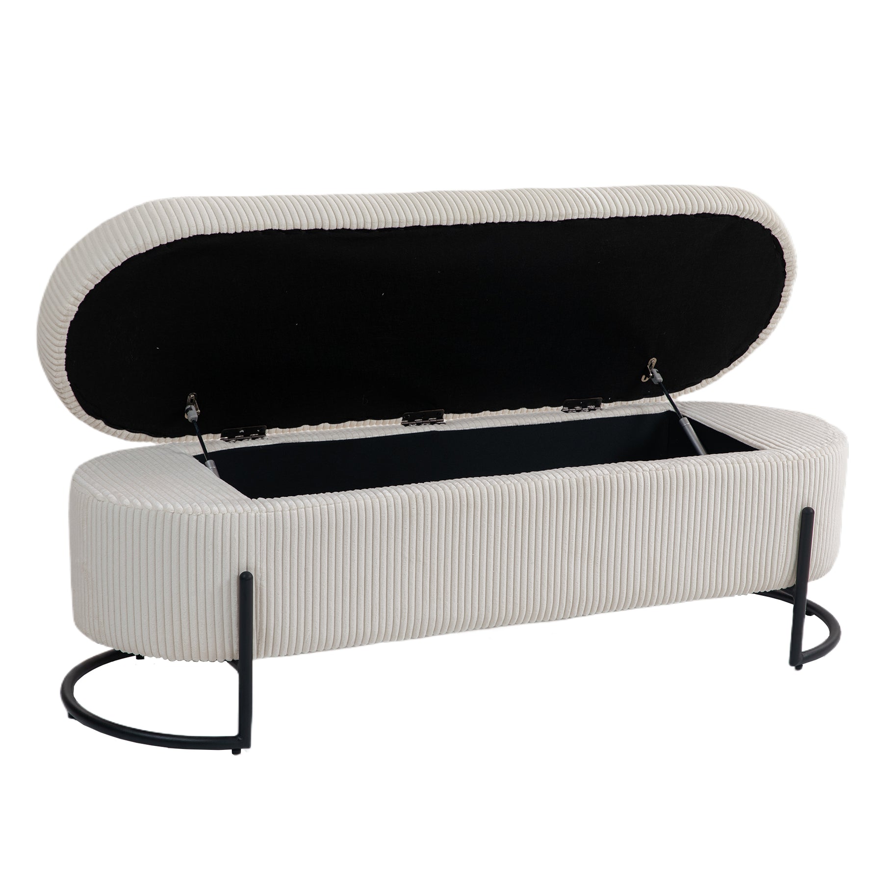 Chaise pouf de rangement eprolo COOLMOR beige avec coussin doux, charnière de sécurité et espace de stockage intégré.