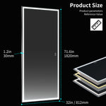Grand miroir LED eprolo pour salle de bain, mural, avec cadre en aluminium, 3 modes de couleur, reflet en pied complet.