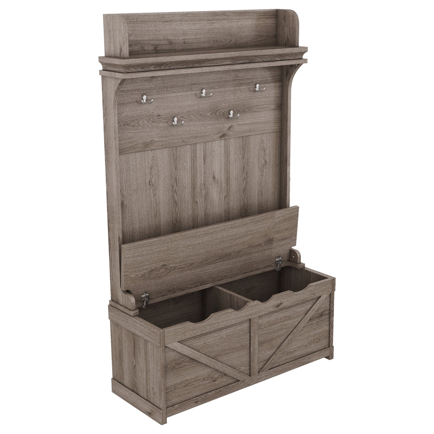 Armoire d'entrée en chêne avec bureau de rangement, 5 crochets et étagère de présentation, par eprolo