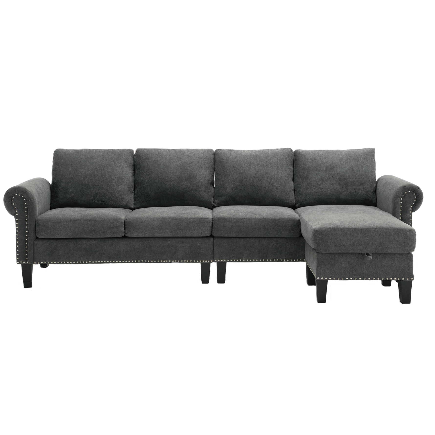 Canapé sectionnel convertible avec rangement eprolo, montrant la configuration modulable et le tissu rembourré.
