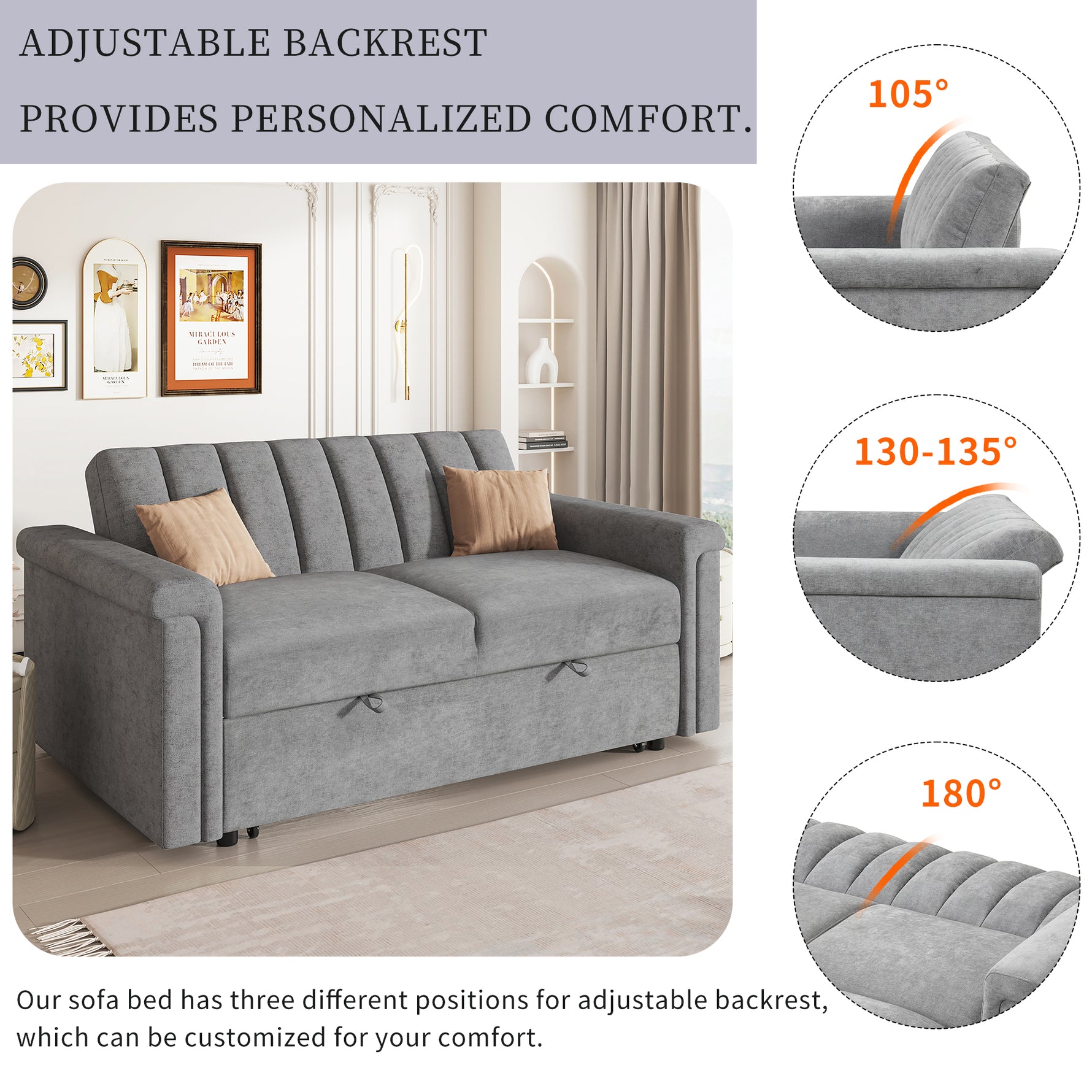 Canapé convertible U_STYLE eprolo avec coussin doux, peut accueillir deux personnes, transformable en lit confortable.