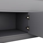 Cadre de lit double eprolo gris avec rangements, étagères et tiroirs, plateforme robuste avec espace de rangement intégré.