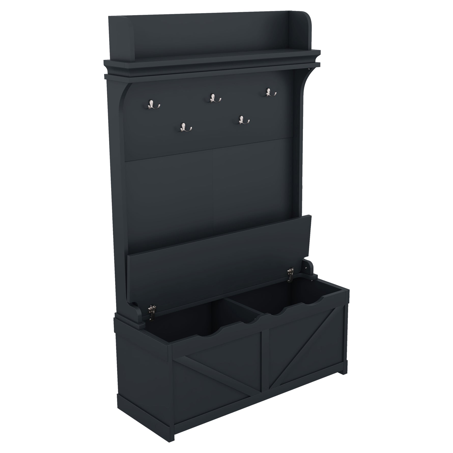 Armoire d'entrée avec bureau de rangement, 5 crochets, tiroirs et étagère en bleu foncé, meuble pratique eprolo